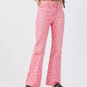 BDG Pink Floral Flare Jeans